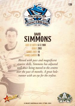 2008 NRL Centenary #139 David Simmons Back